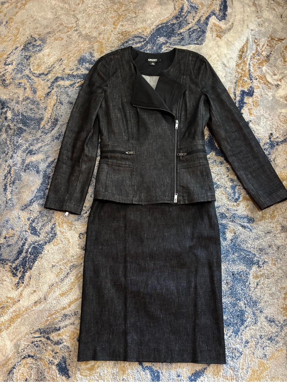 DKNY Black Denim Zip-Front Skirt